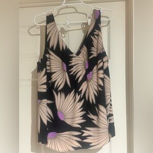 NWOT Kate Spade Black Floral V-Neck Camisole with Pink & Purple Accents